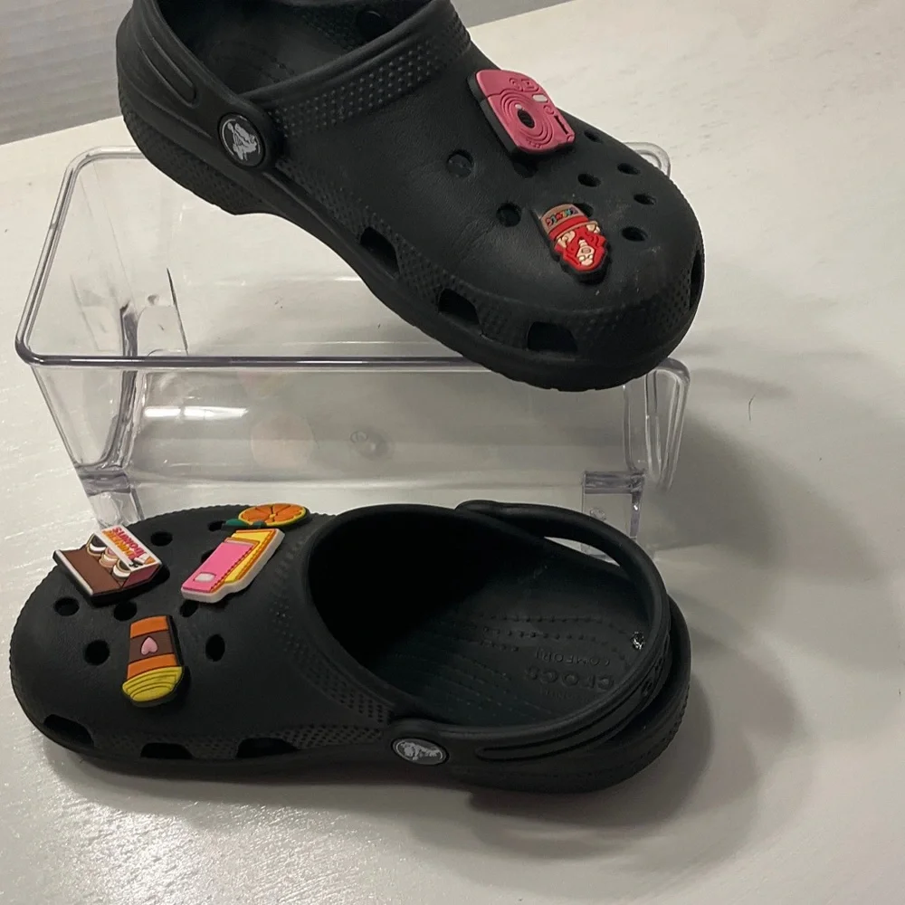 CROCS Kids Black Water Shoes with Colorful Charms